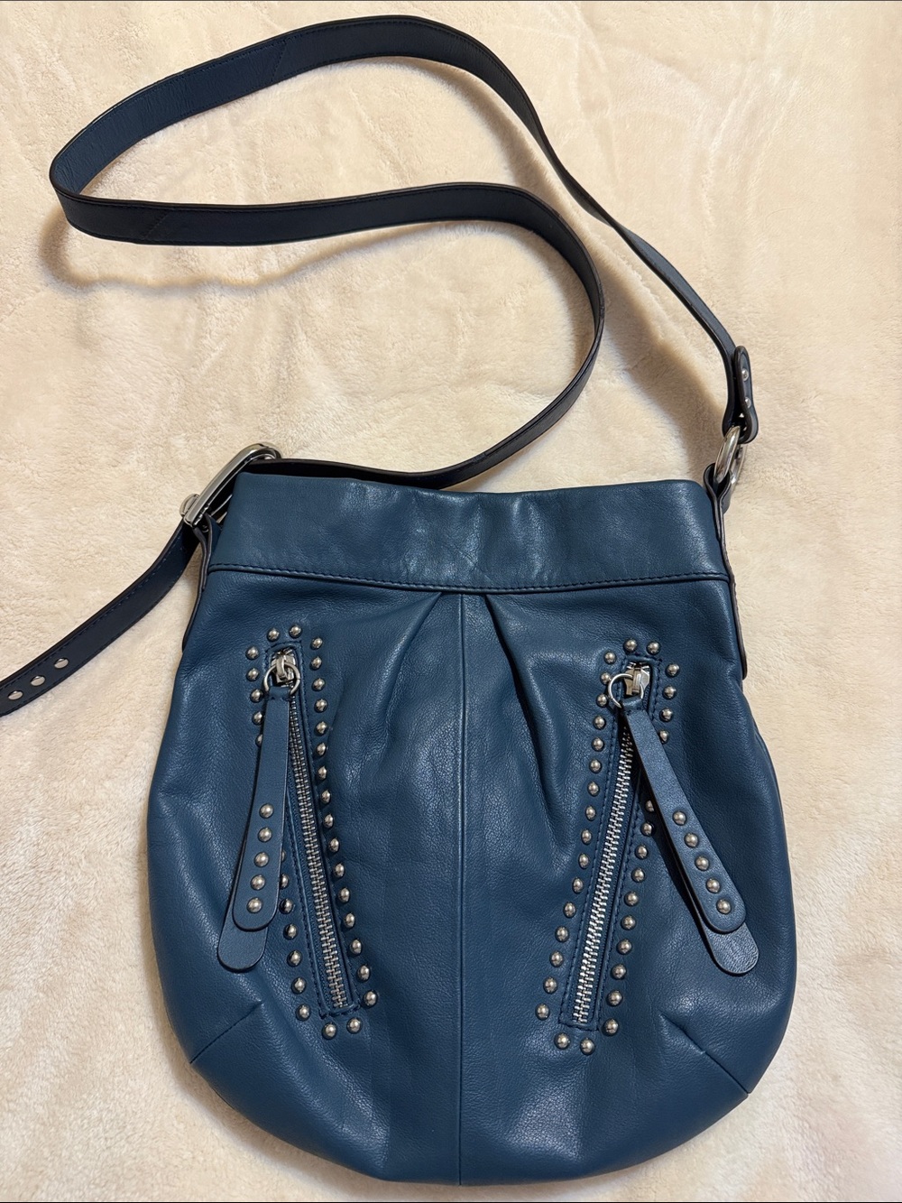 B. MAKOWSKY Women's Leather Navy Blue Studded Crossbody Bag